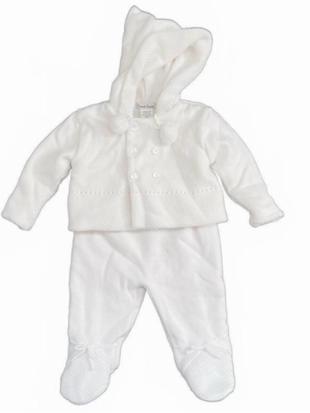 Sarah Louise Baby Cream Knit Hooded Jacket and Suspender Pants Set, 6 Months